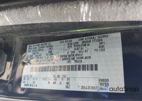 2004 Ford E-150 Commercial/Recreational из США, поврежденный, VIN 1FTRE14W44HA97790